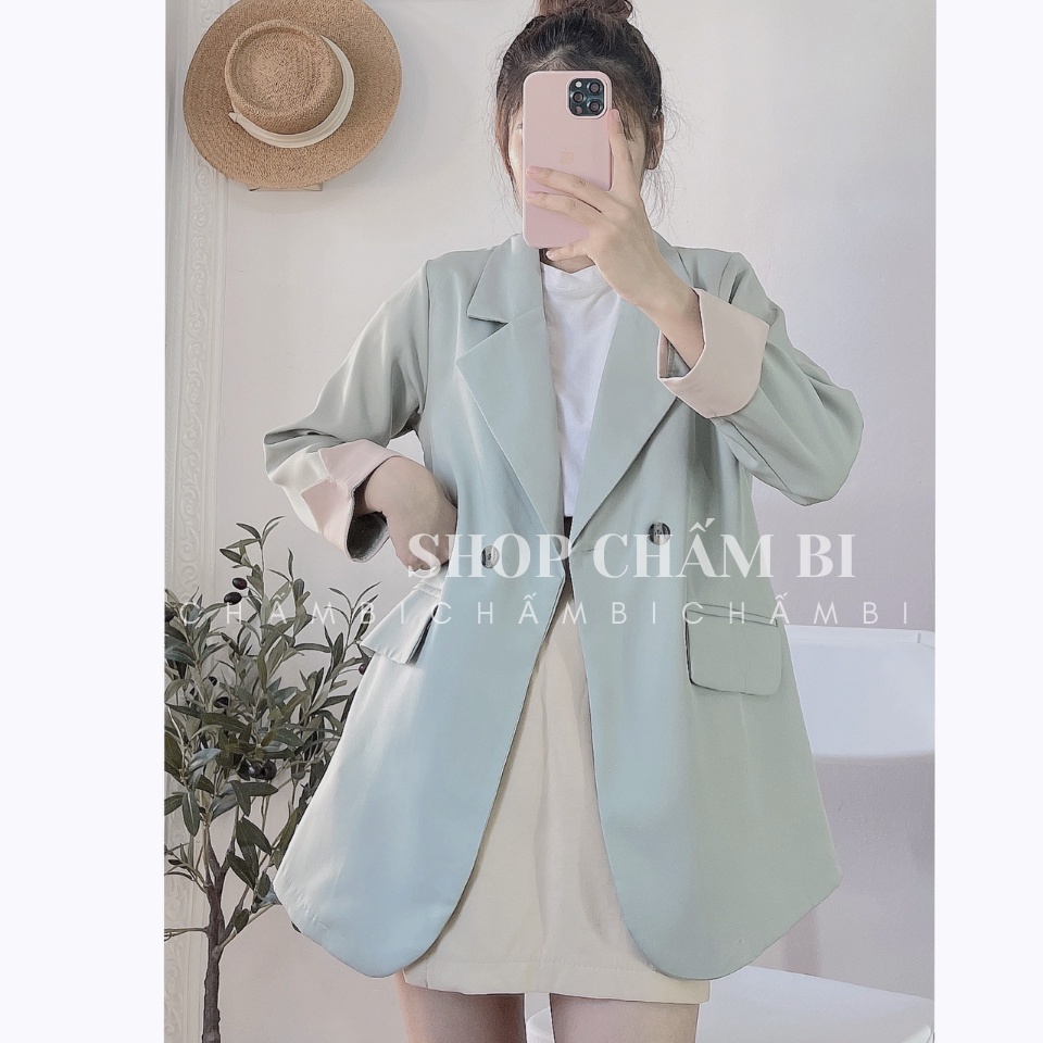 Áo khoác nữ A.244, Áo khoác blazer nữ dài tay sắn gấu pha be cách điệu 2 cúc vạt tròn cực xinh | BigBuy360 - bigbuy360.vn