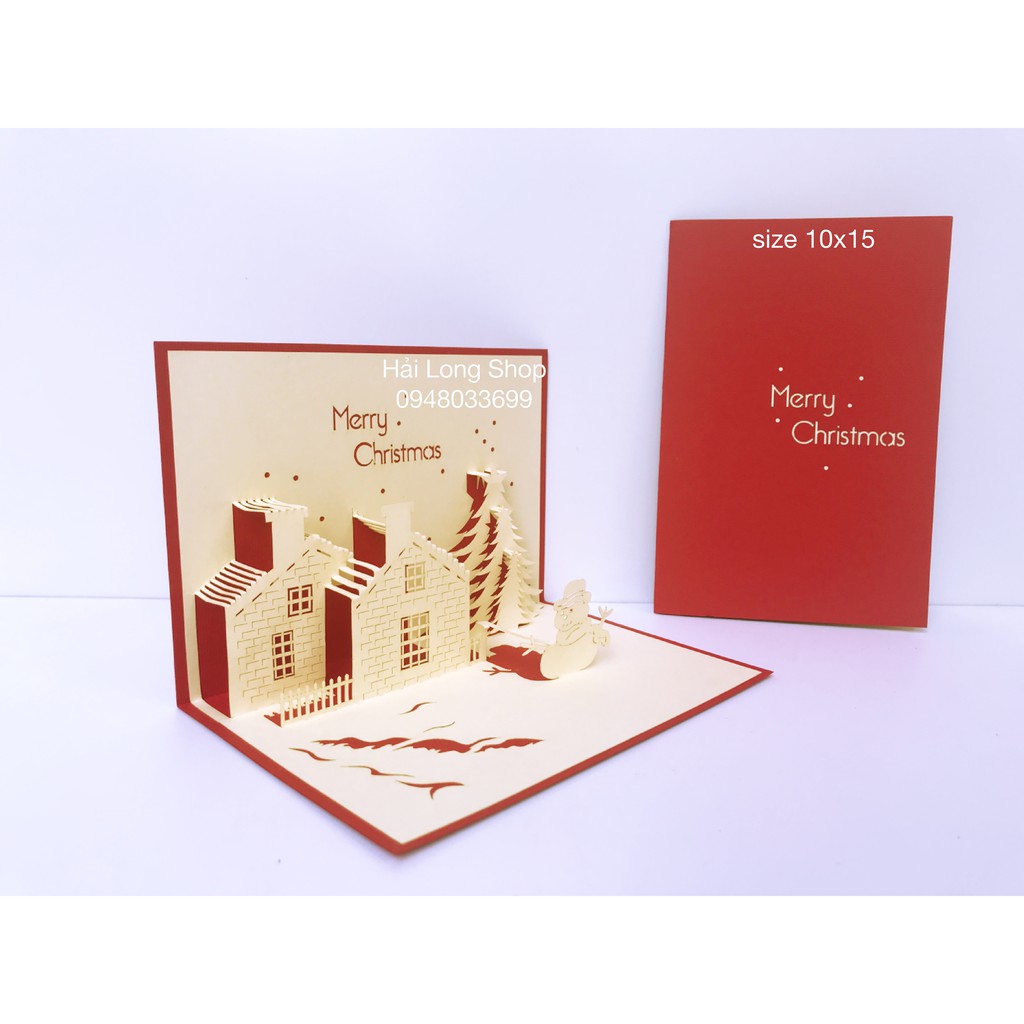 Cây Thông 21 ( ngôi nhà trắng ) - Noel - Thiệp 3D ( mở 90 độ ) | BigBuy360 - bigbuy360.vn