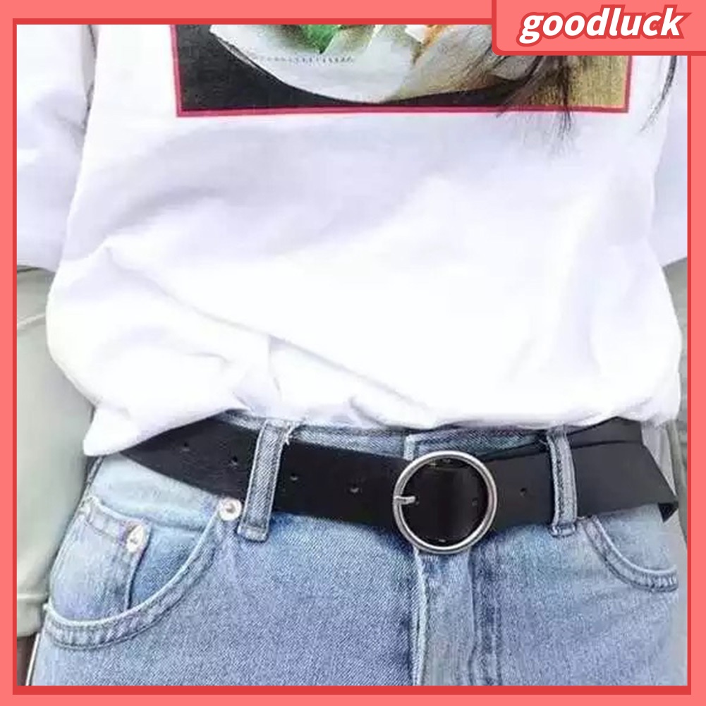 Thắt Lưng Da Phối Khoá Kim Loại Tròn Phong Cách Vintage Dành Cho Nữ
