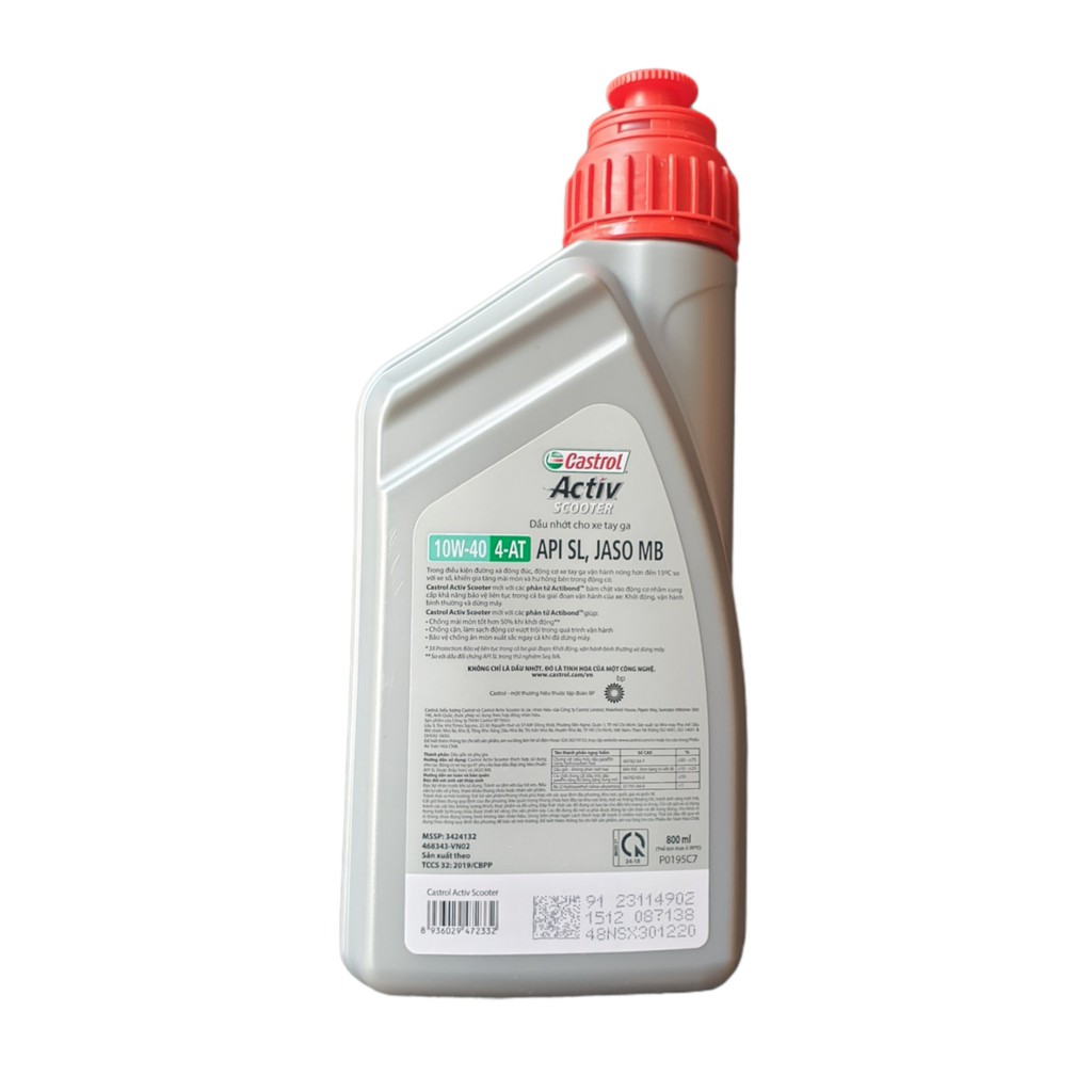 Nhớt CASTROL Tay Ga ACTIV SCOOTER 10W-40 800ml