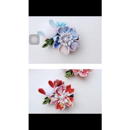 Kẹp tóc hoa thỏ ngọc - kanzashi flower
