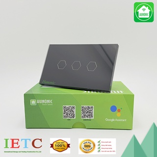 Công tắc cảm ứng thông minh hunonic 3 nút đen│công tắc wifi điều khiển từ xa bằng điện thoại