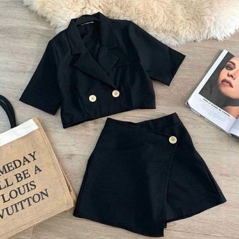 Áo vest blazer và chân váy Set đồ nữ 2 món, Set áo mix chân váy chữ a trẻ trung năng động