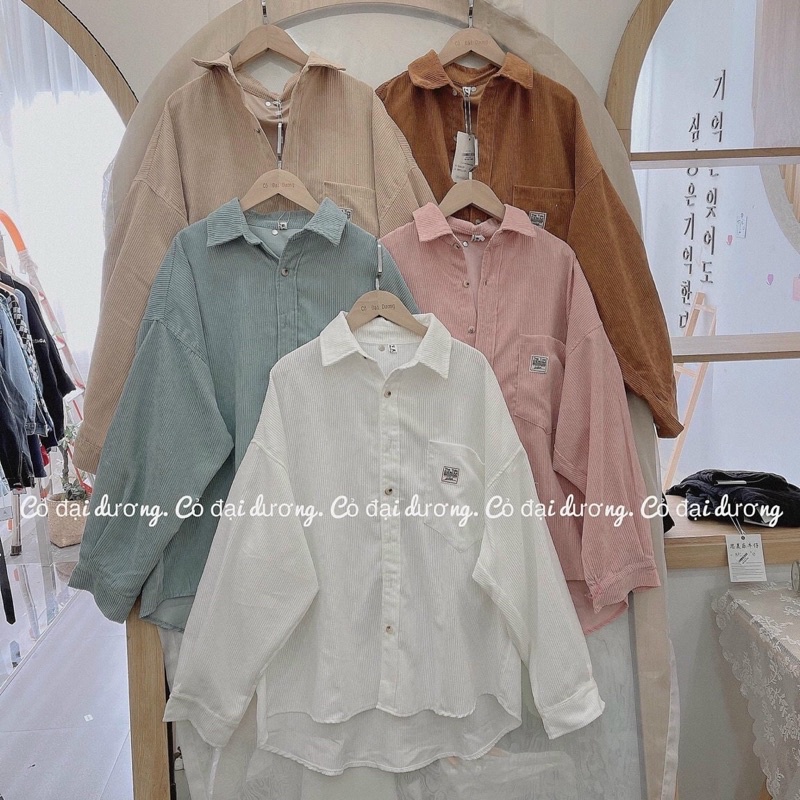Áo khoác dáng sơmi kaki nhung gân cài nút unisex ulzzang nam nữ