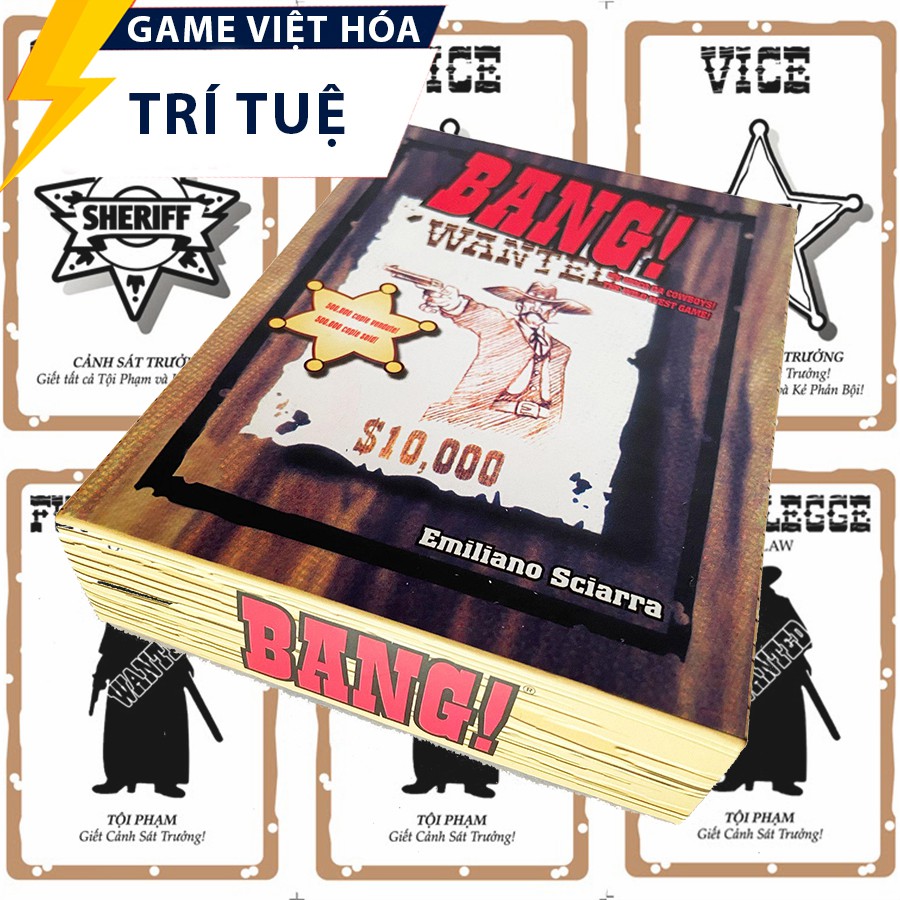 Đồ chơi bài Bang - Game thẻ bài bắn súng nhập vai cao bồi miền Viễn Tây dành 3 - 5 người chơi, kích thước 10 x 14cm