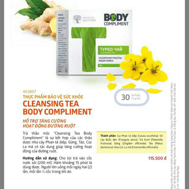 [Hàng Công Ty] Trà Thảo Mộc Cleansing Tea Body Compliment Có Tác Dụng Giúp Tăng Cường Hoạt Động Của Đường Ruột