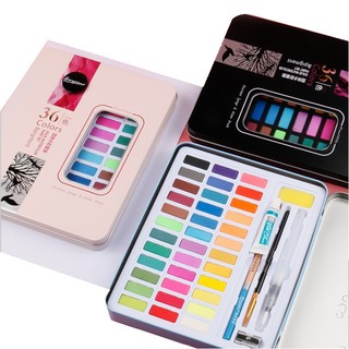 Màu nước dạng nén Giorgione hộp thiếc 36/48 màu vẽ túi nhung G3601 cao cấp kèm bút nước, cọ, chì, gọt, pallete