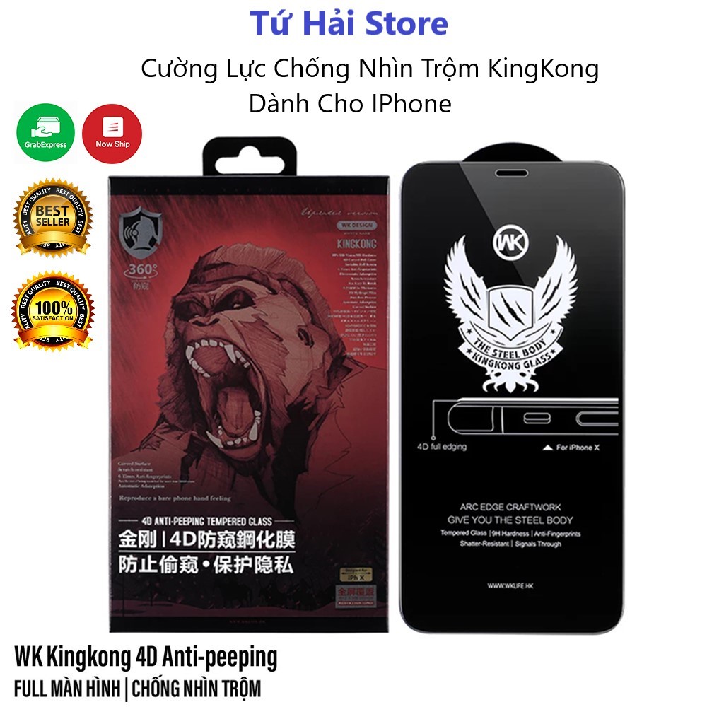 Cường Lực Chống Nhìn Trộm Full Màn 4D - Chính Hãng KingKong - Dùng Cho IPhone6 - 13Pro Max - TuHaiStore