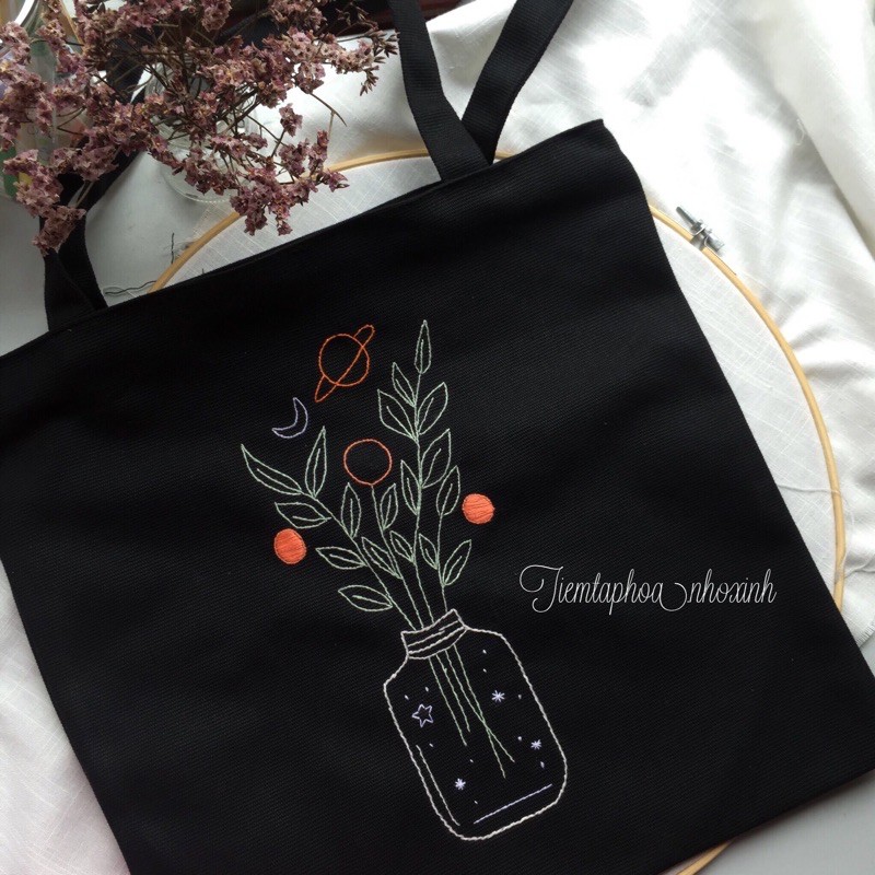 Túi tote vải thêu tay - thêu tên  thêu theo yêu cầu