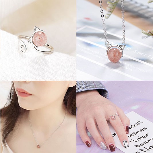 Bộ Trang Sức Bạc S925 Italy - Sét 2 Món Mèo Hồng Xinh -Dây Chuyền, Nhẵn Nữ Xinh Kiểu Dáng Hang Quốc BTSB04