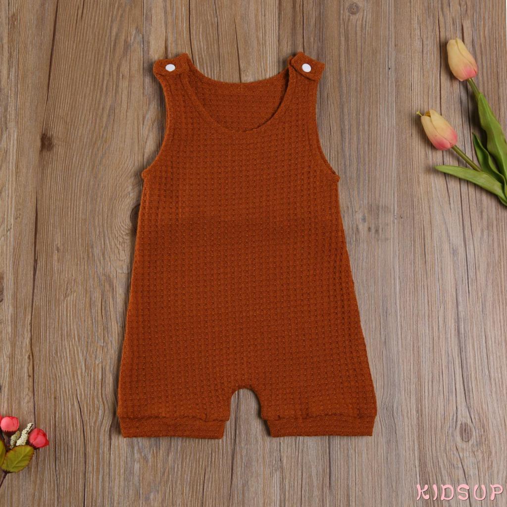 Bộ áo liền quần sát nách cổ tròn màu sắc đơn giản cho bé