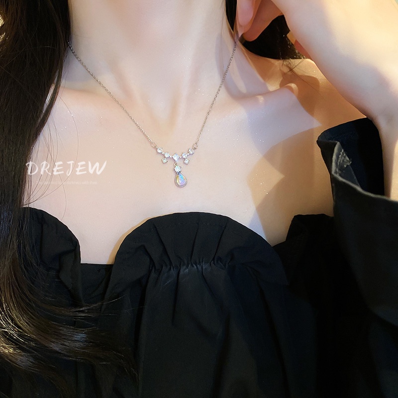 Dây Chuyền Thép Titan Mặt Hình Giọt Nước Đính Đá Zircon Nhiều Màu Sang Trọng Thời Trang Cao Cấp