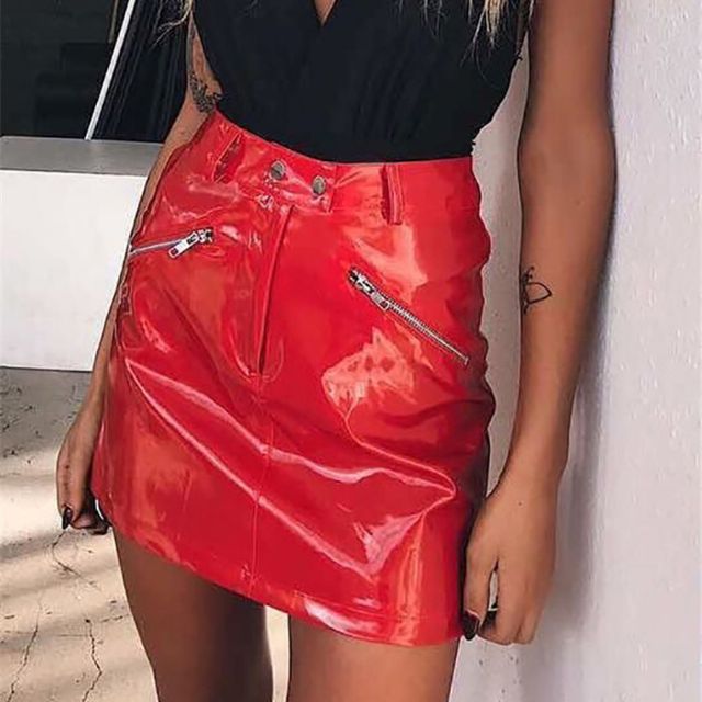 Chân váy đỏ PU size SML