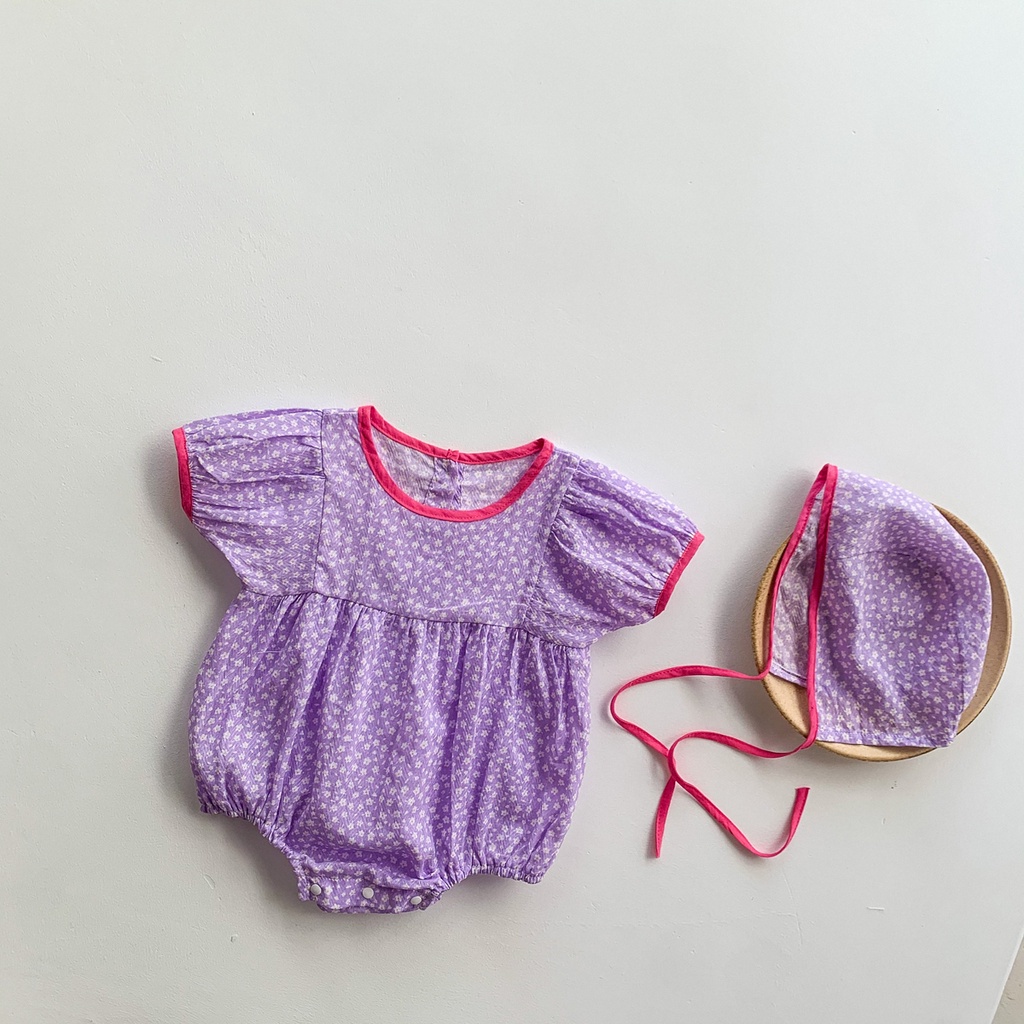 Set đồ liền thân tay ngắn có mũ đội chấm bi thời trang cho bé gái