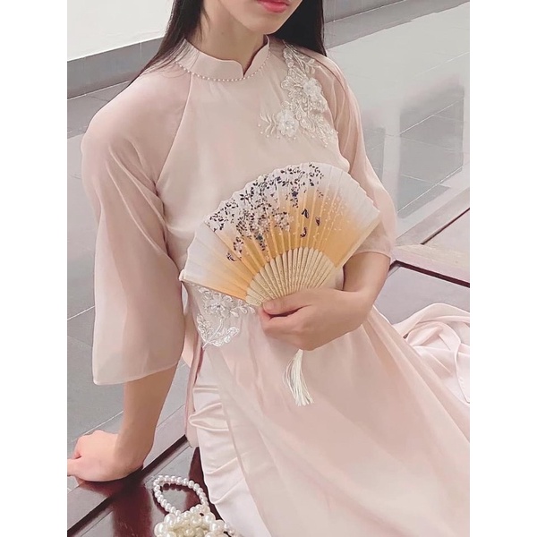 Áo dài tơ Nguyệt hà Flores by Thu, mặc đi cưới, đi tiệc, mặc tết