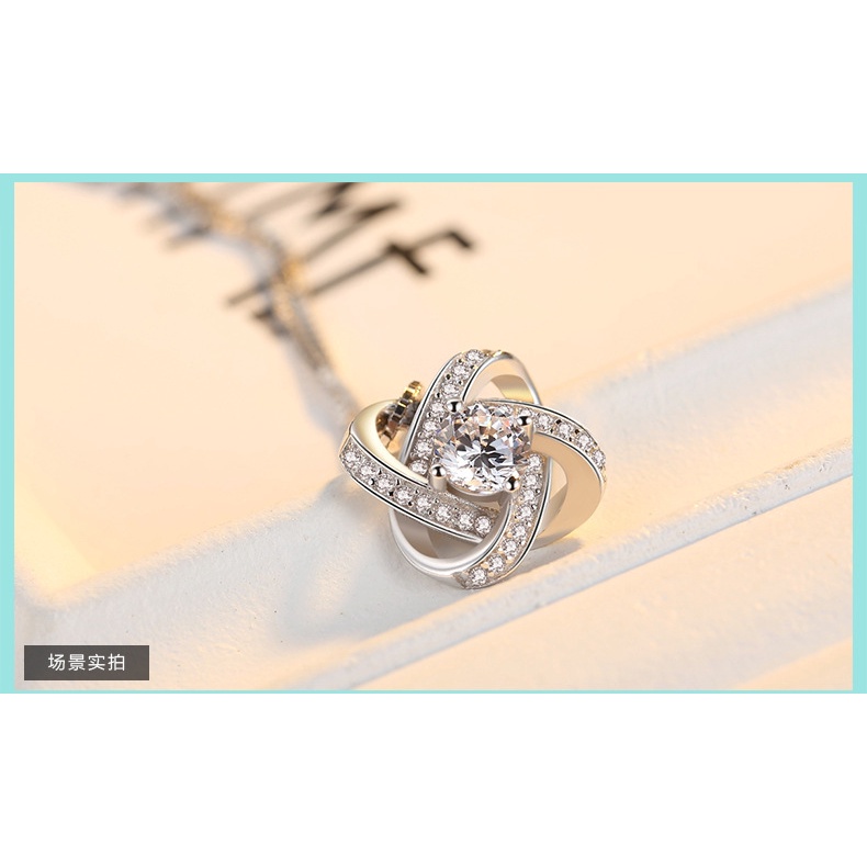 Mặt Dây Chuyền Cỏ Bốn Lá Đính Đá zircon Phong Cách Hàn Quốc