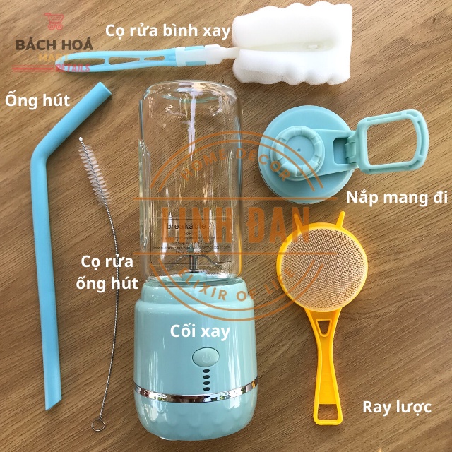 Máy Xay Sinh Tố Cầm Tay Mini 6 Lưỡi Dao Inox SUS304 Xay Cực Mạnh Xay Được Đá Nhỏ Bình Thủy Tinh Dễ Vệ Sinh