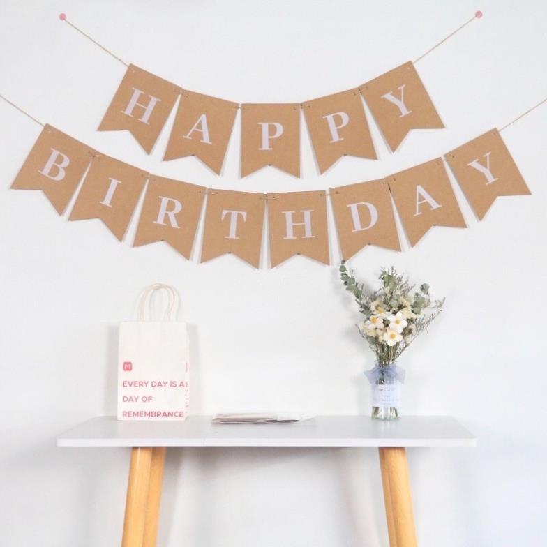 Dây Chữ Happy Birthday Trang Trí Sinh Nhật Bằng Giấy Màu Nâu Phong Cách Hàn Quốc - Kemshop K26