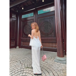 🌸 SET YẾM VOAN LÔNG 2 DÂY CỘT SAU PHỐI QUẦN ỐNG RỘNG 2 MÀU 🌸