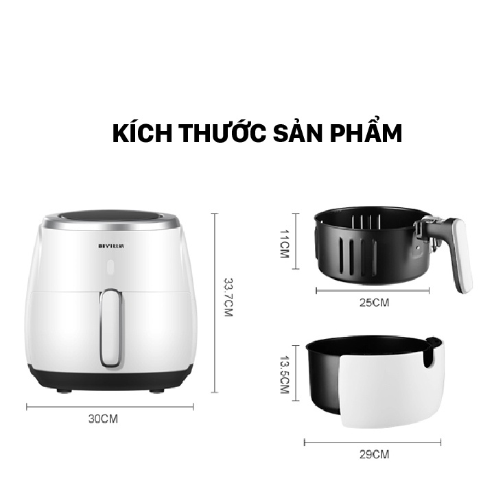 Nồi chiên không dầu 6,4L 2000W BIYI AF-25A - Phủ lớp chống dính, siêu bền - BH 12 tháng