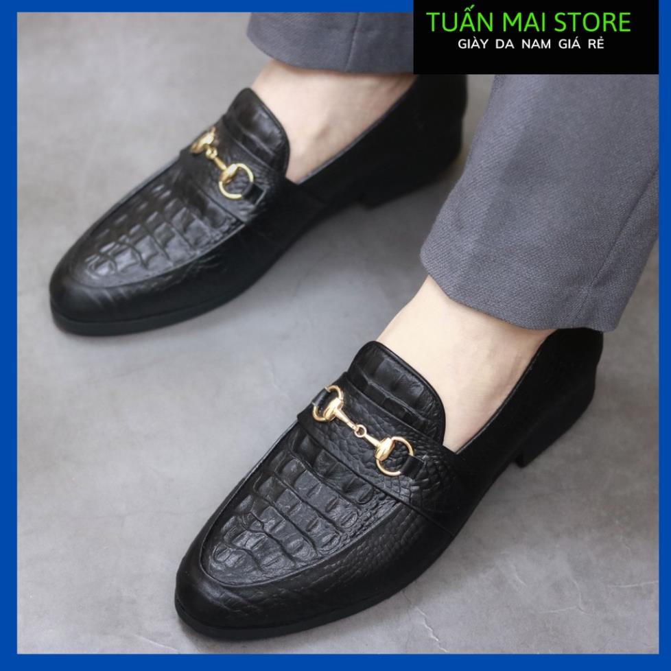 🐐 Giày da nam công sở da bò Pu cao cấp dập vân cá sấu thời trang _ Đế khâu chắc chắn hàng VN