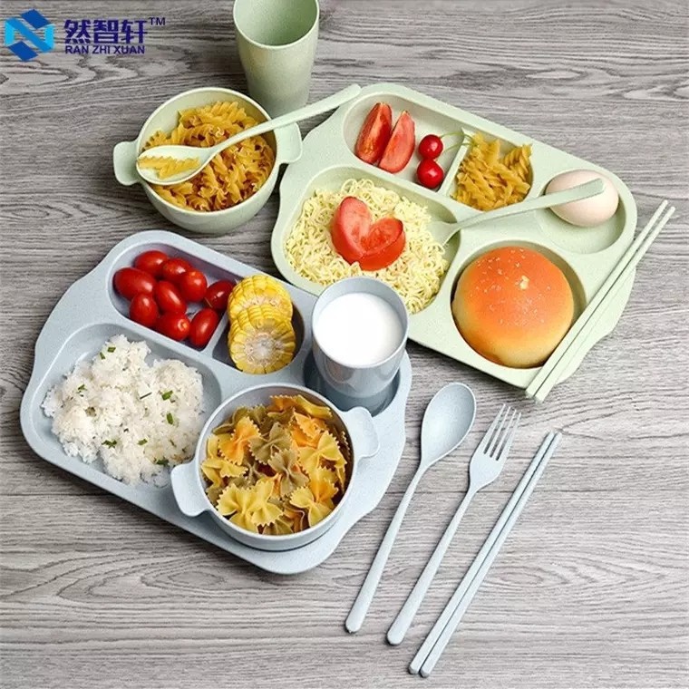 Khay Ăn Dặm Bằng Lúa Mạch Kèm Thìa Đũa Ly Bát Cho Bé