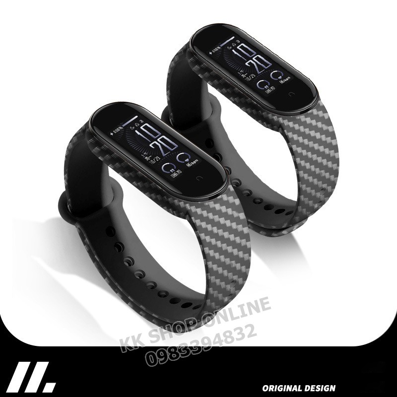 Dây đeo miband họa tiết vân carbon cho Xiaomi Miband 3 4 5 6