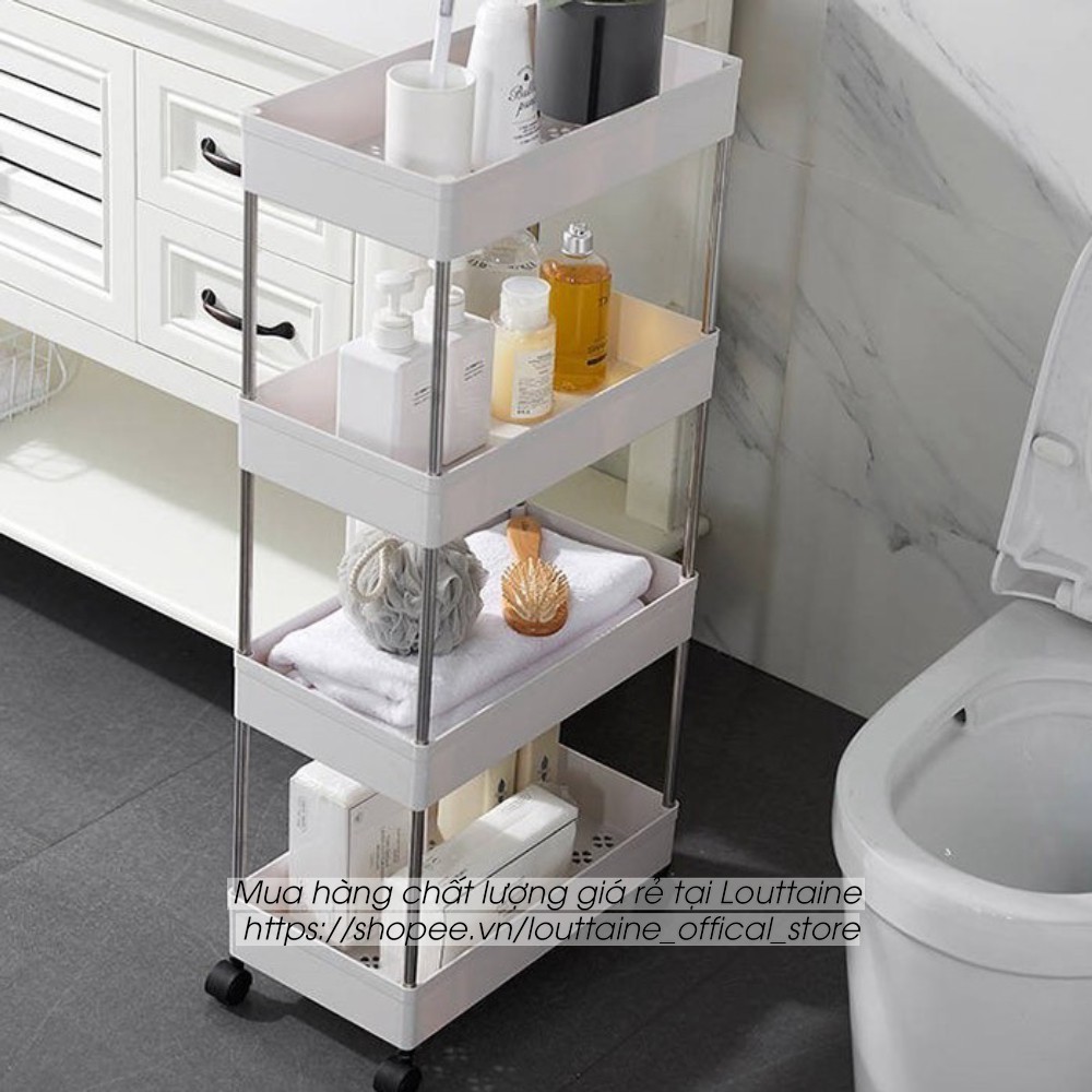 Kệ nhà tắm 4 tầng chất liệu nhựa PP có bánh xe, kệ nhà bếp nhà vệ sinh đa năng tiện dụng size lớn 22x40x87 cm