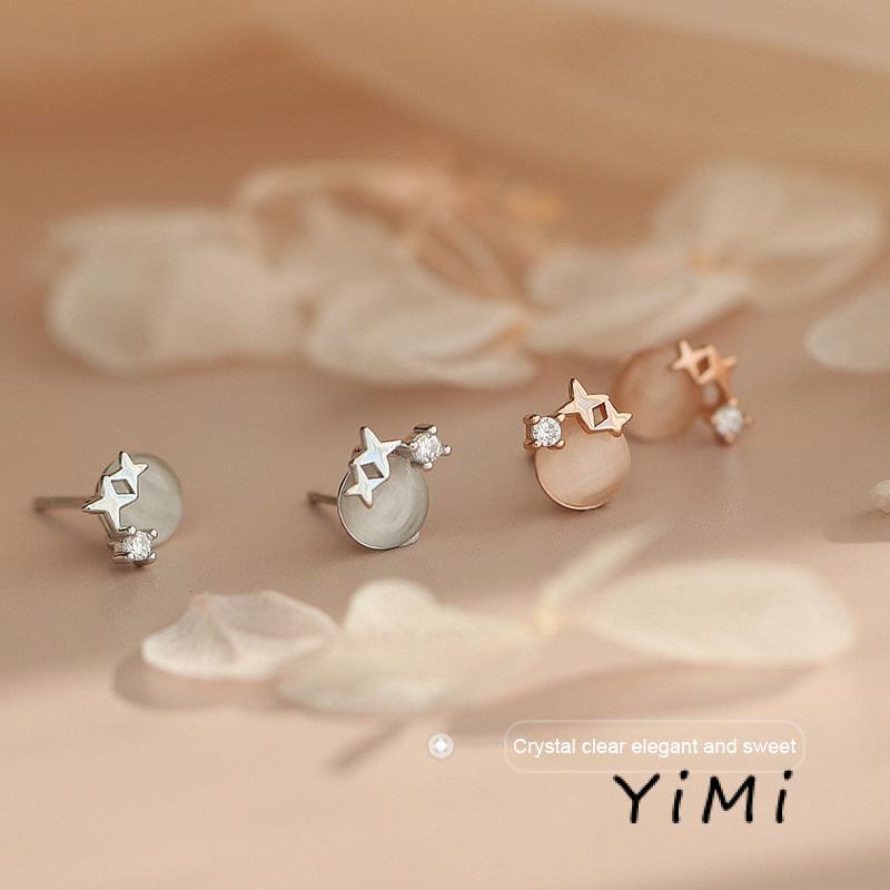 Bông Tai Mạ Bạc 925 Hình Ngôi Sao Đính Đá Opal Đơn Giản Sang Trọng Cho Nữ