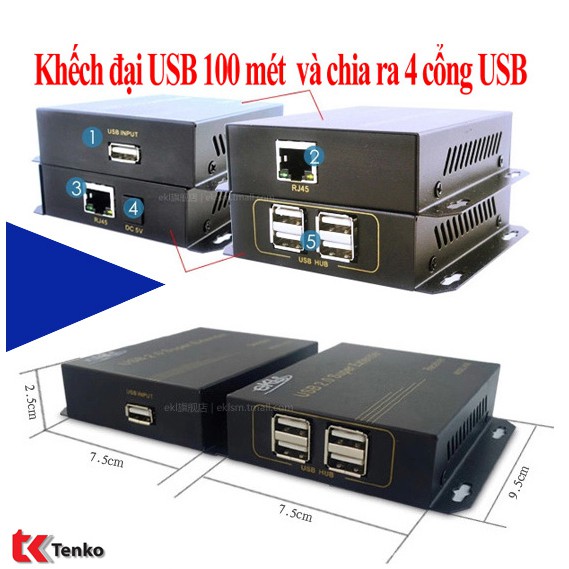 Bộ Khếch Đại USB 100m Và Chia 4 cổng USB EKL-HUE