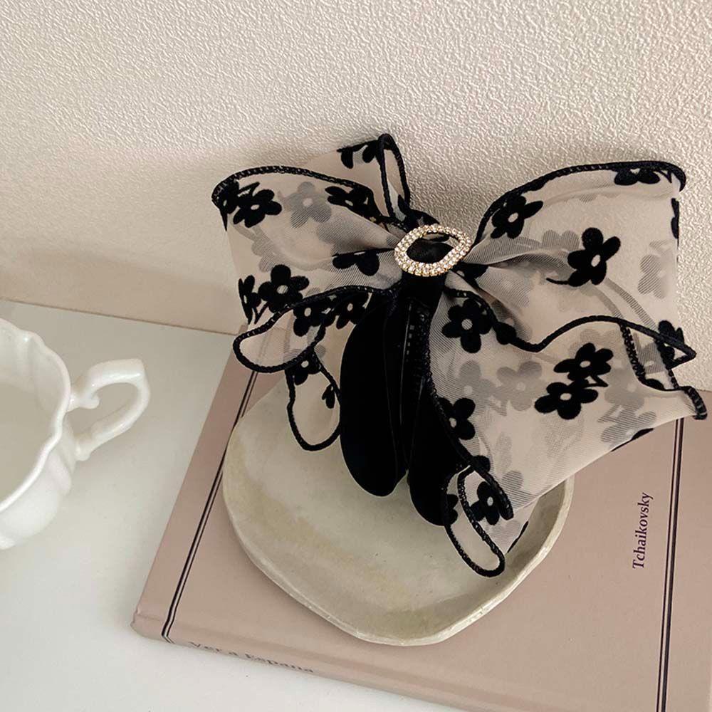Kẹp Tóc Càng Cua Đính Nơ Lưới Họa Tiết Hoa Phong Cách Vintage Ngọt Ngào Cho Nữ Giá Đỡ