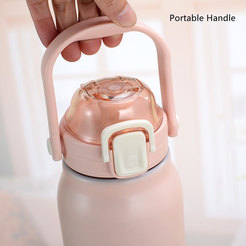 Bình Nước Giữ Nhiệt Dung Tích Lớn 1300Ml Bằng Thép Không Gỉ Kèm Ống Hút