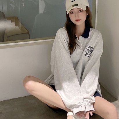 Áo Thun Polo Tay Dài Form Rộng Oversize Thời Trang Mùa Thu Hàn Quốc Mới