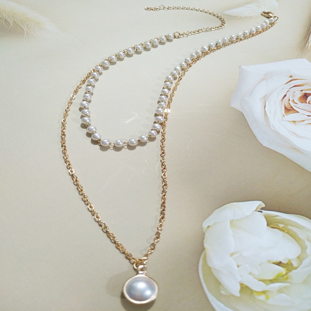 Vòng cổ Hai Lớp Đính Ngọc Trai Thời Trang Dành Cho Nữ