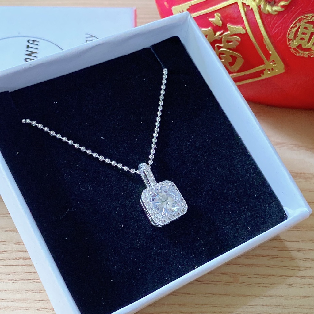 Dây chuyền nữ mặt Thiên kim mặt vuông P3 cao cấp đính đá pha lê sang trọng, vòng cổ bạc 925  ANTA Jewlery - ATJ7054