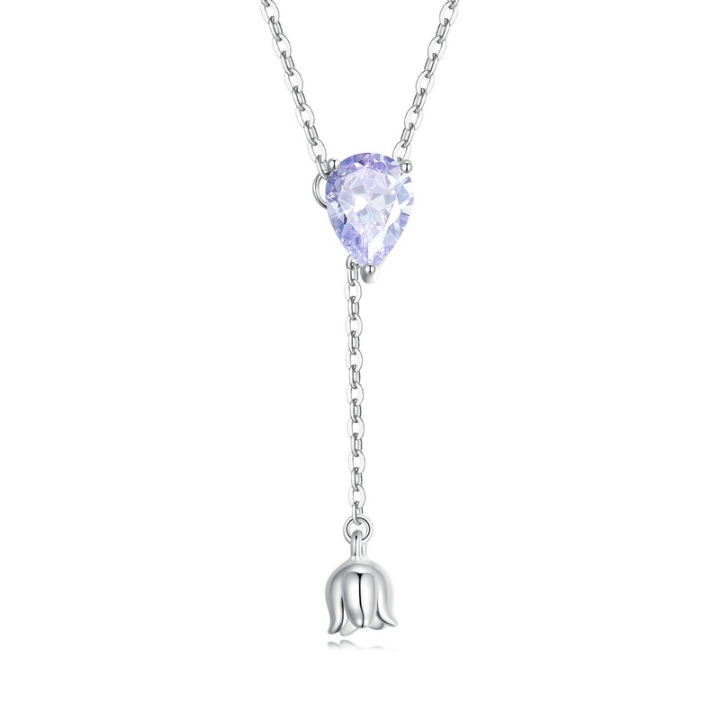 Vòng cổ Bamoer bằng bạc 925 đính đá zircon tím thời trang cho nữ