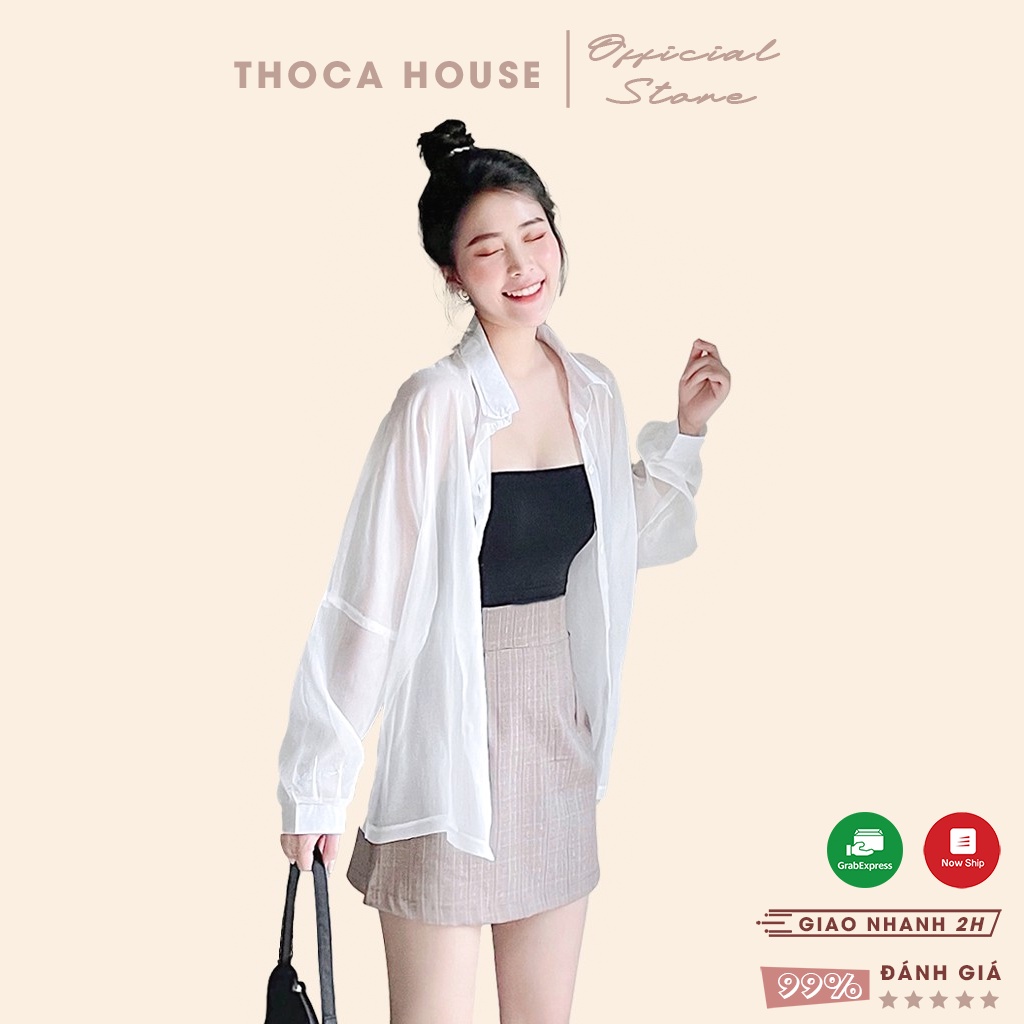 Áo sơ mi khoác ngoài voan mỏng trơn nhiều màu THOCA HOUSE mix match đồ cực xinh cho nàng