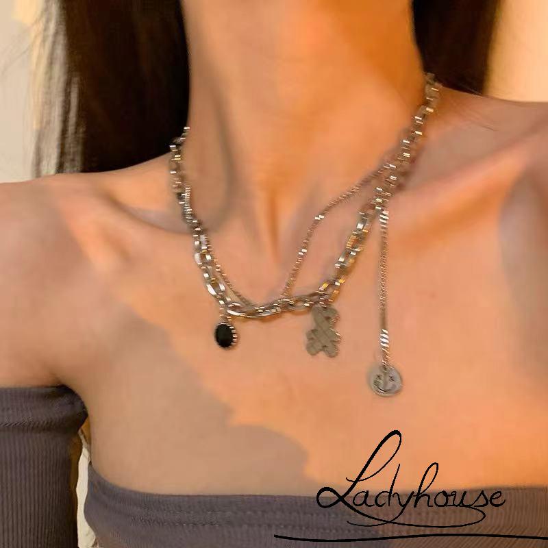 Vòng cổ Hai Lớp Mặt Gấu Mặt Cười Đơn Giản Dành Cho Nữ