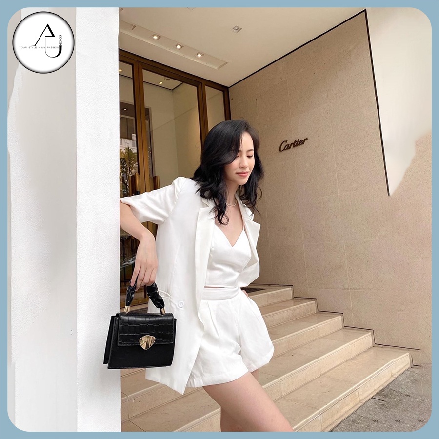 Set Vest Áo Hai Dây Và Quần Short AU.DESIGN Nữ Tính Phong Cách Thời Trang Năng Động Freesize