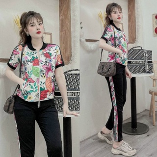 Sét bộ đồ nữ thời trang hoa 3D khóa kéo cao cấp
