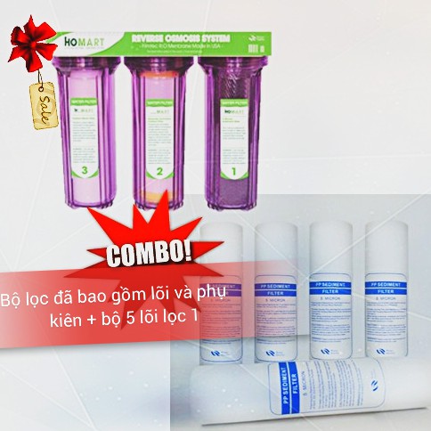 COMBO Bộ lọc nước sinh hoạt - lọc thô đầu nguồn 3 cấp ly 10 inch chuẩn dùng cho gia đình 3t + 5 CÂY LÕI SỐ 1 PPF10