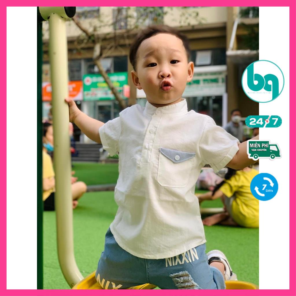 Set sơ mi cho bé, áo thun bé trai phong cách Hàn Quốc quần jean co giãn mềm mịn BAOQUAN -Cam kết đẹp