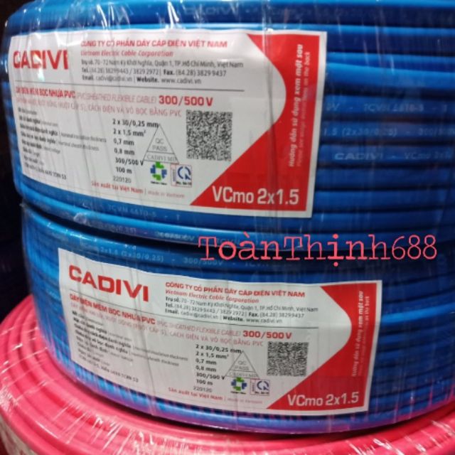 Dây điện đôi 2vỏ bọc 2x1.5 Cadivi 100mét