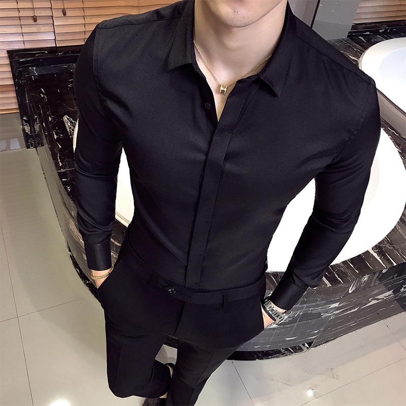 Áo Sơ Mi Nam Dài Tay Giấu Cúc Phong Cách Thanh lịch, Áo Sơ Mi Chất vải Lụa Cao Cấp Thoáng Mát - MINSMGC