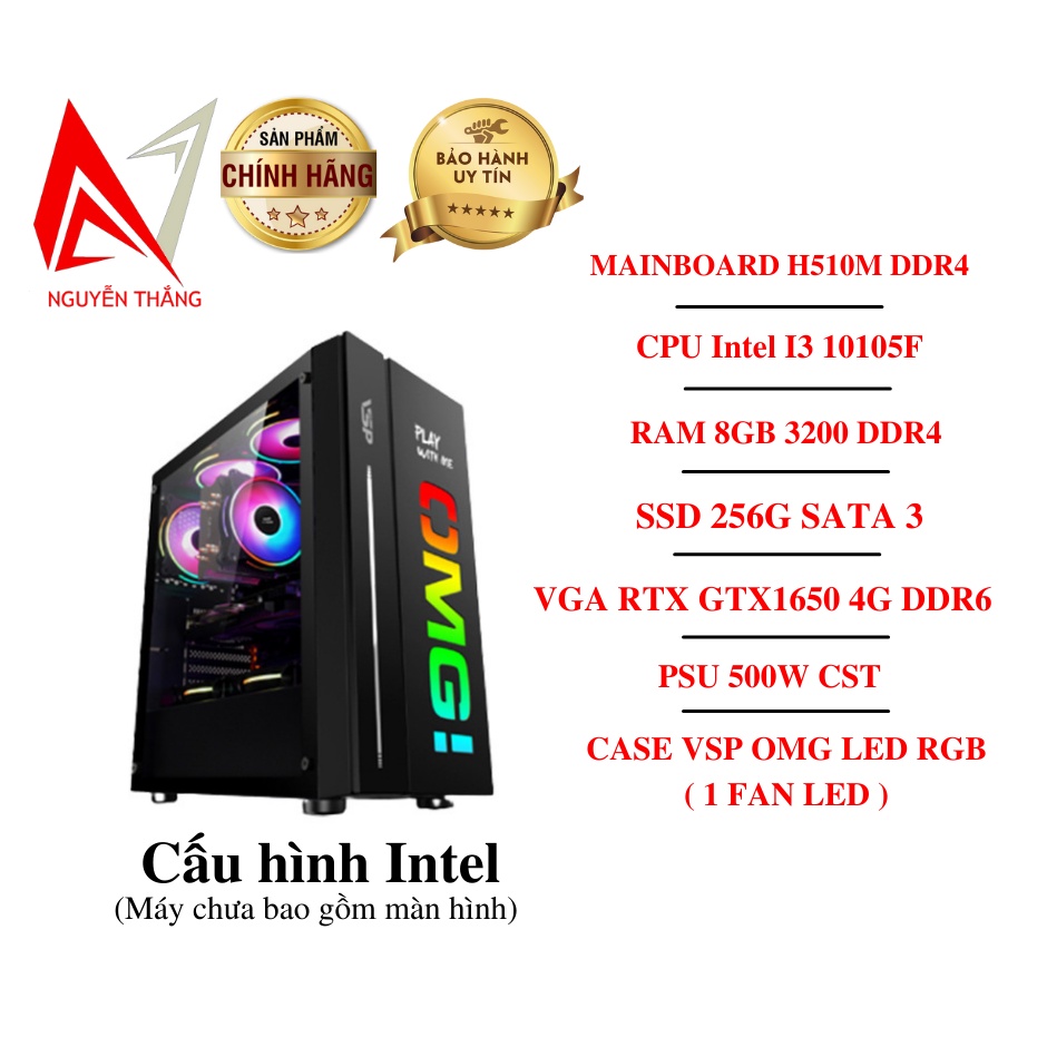 Thùng PC THẾ HỆ 11 ( H510 - I3 10105F - RAM 8G - SSD 240G - GTX1650 - PSU 500W )