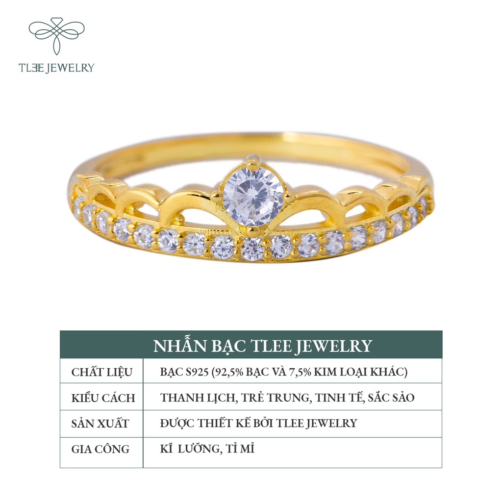Nhẫn bạc nữ TLEE vương miện nữ hoàng mạ vàng 14k sang trọng NCJ A0148