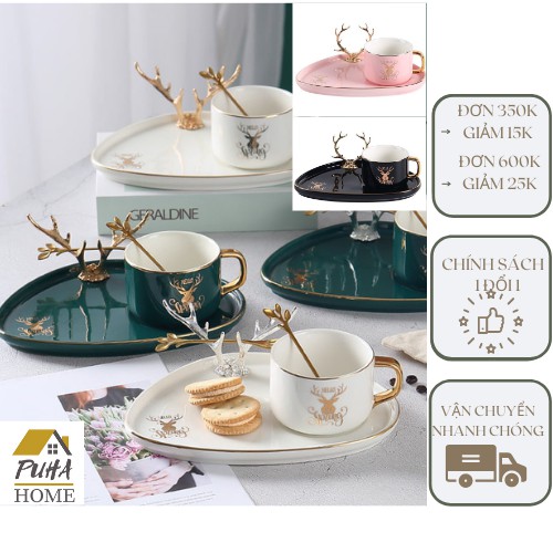 SET CỐC TRÀ KÈM ĐĨA ĐỰNG BÁNH HÌNH ĐẦU HƯƠU SANG TRỌNG - CÓ 4 MÀU THỜI THƯỢNG