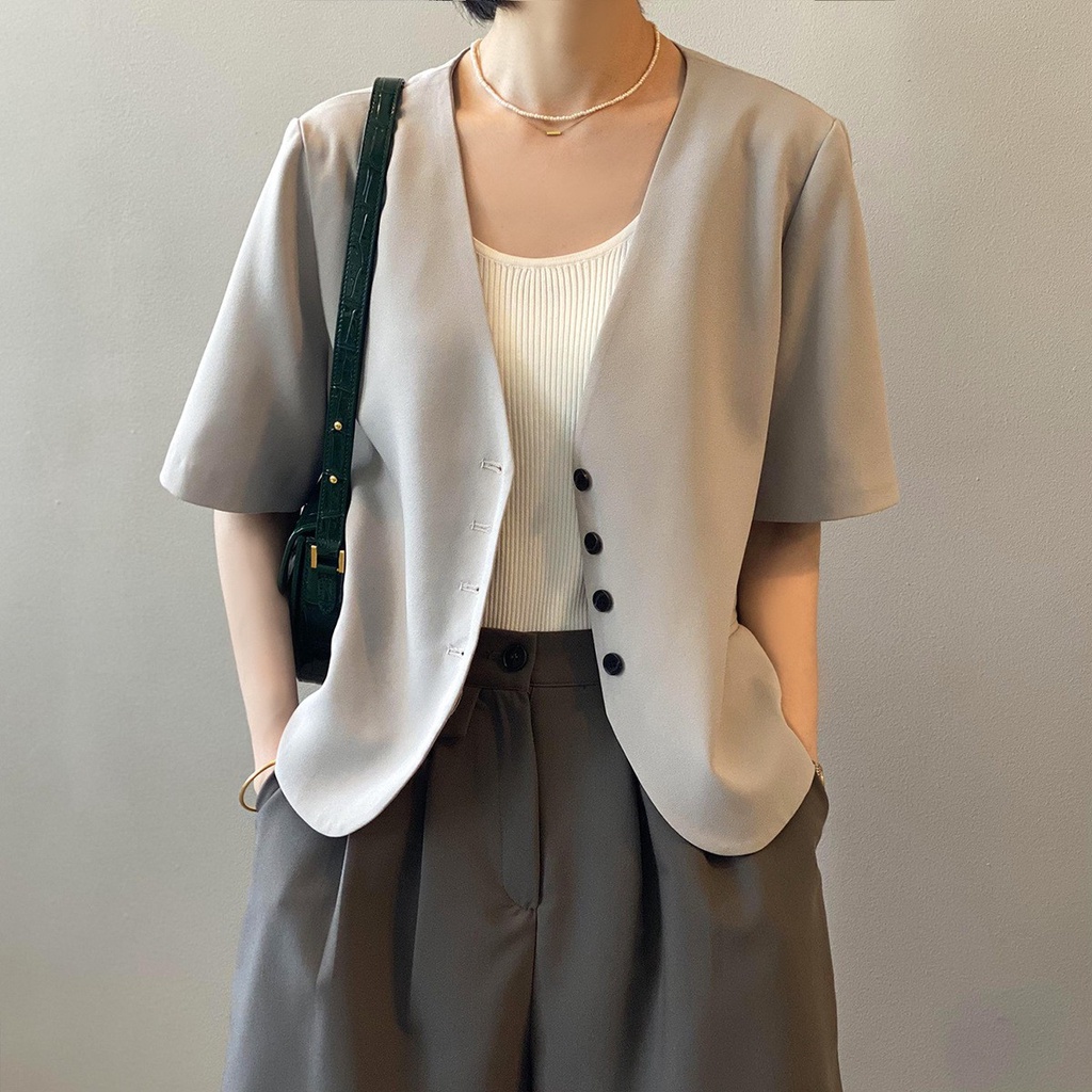 Áo khoác blazer tau bgawsb cooro V dáng rộng kiểu Hàn Quốc cho nữ