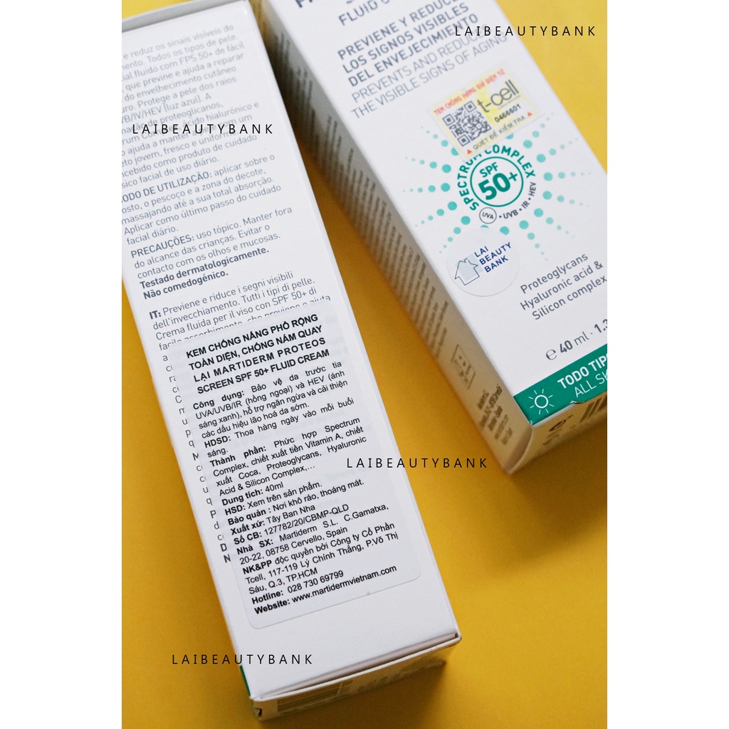 [40ml] Kem chống nắng vật lý lai hóa học MartiDerm Proteos Screen SPF 50 Fluid Cream