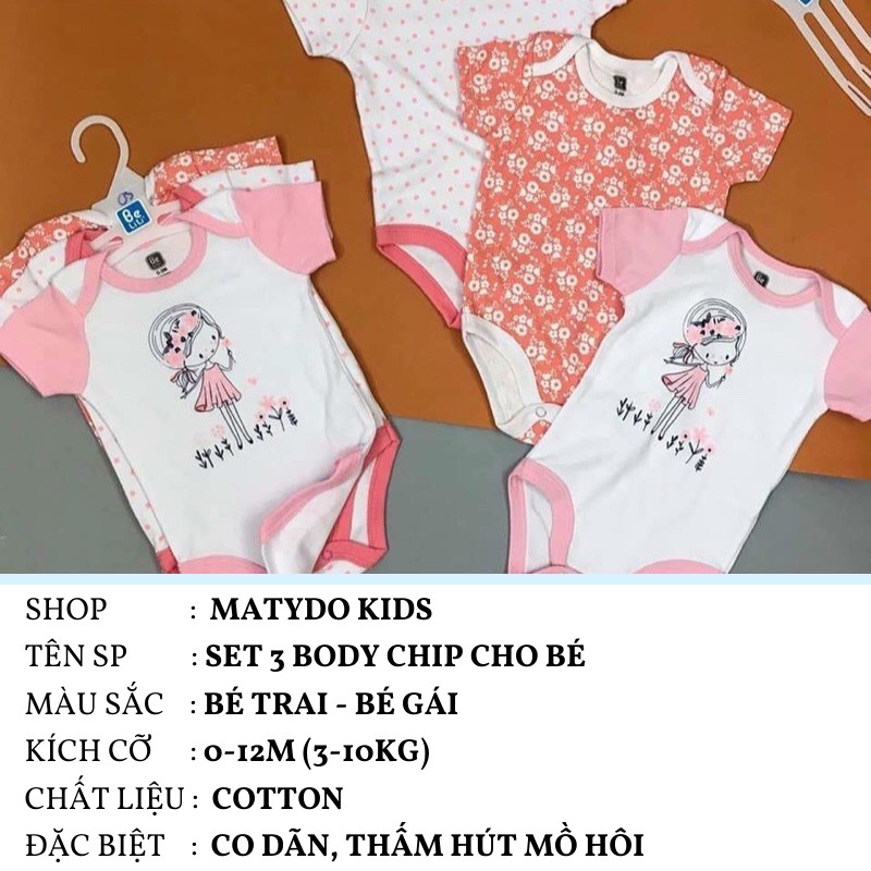 Set 3 body cộc tay cotton MATYDO bodysuit Beliti bộ đồ liền thân cho bé trai và bé gái BD02